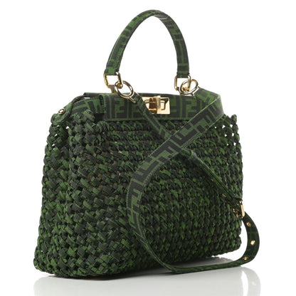 Fendi Fabric Jacquard FF 1974 Woven Knotted Medium Peekaboo Iconic Satchel Verde Black 3 of 11