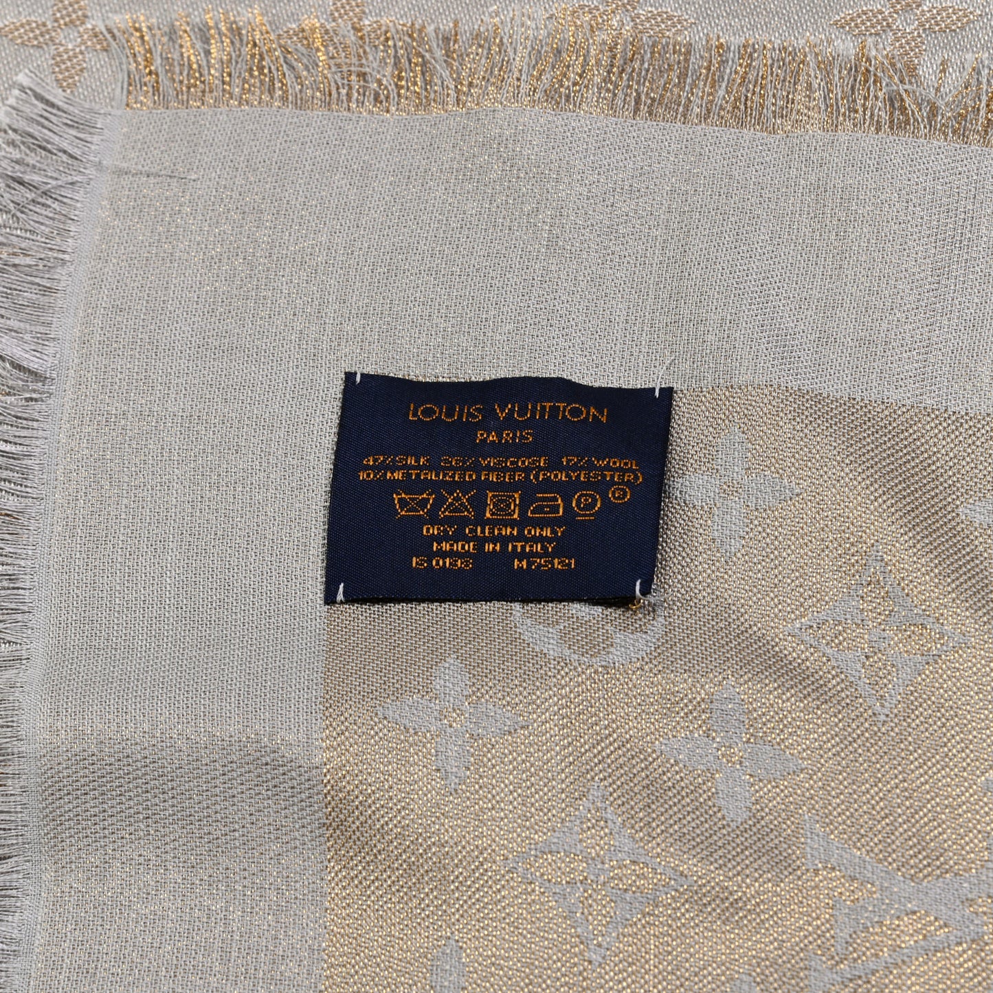 Silk Lurex Wool Monogram Shine Shawl Greige