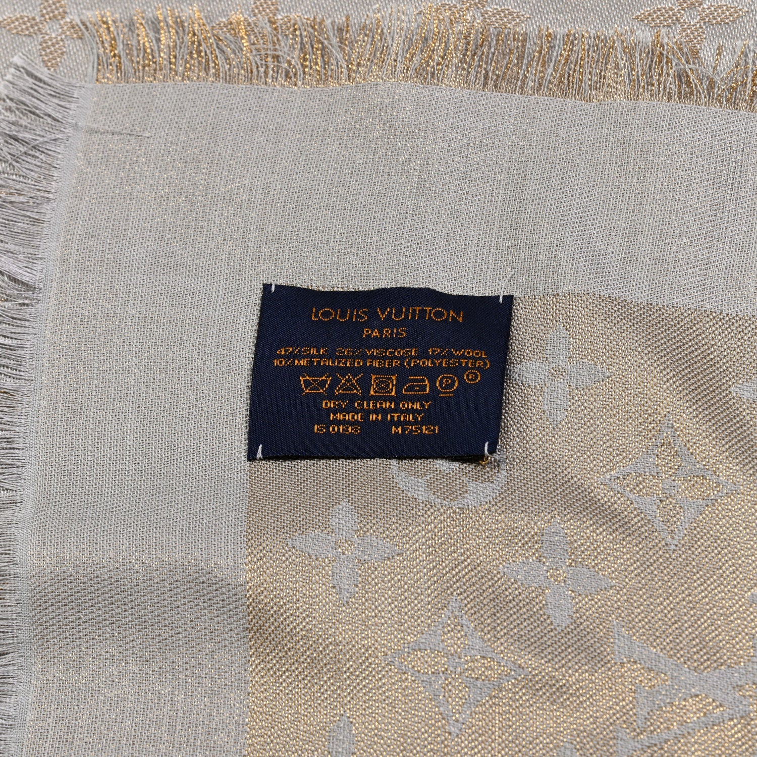 Louis Vuitton Silk Lurex Wool Monogram Shine Shawl Greige 4 of 4