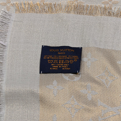 Louis Vuitton Silk Lurex Wool Monogram Shine Shawl Greige 4 of 4