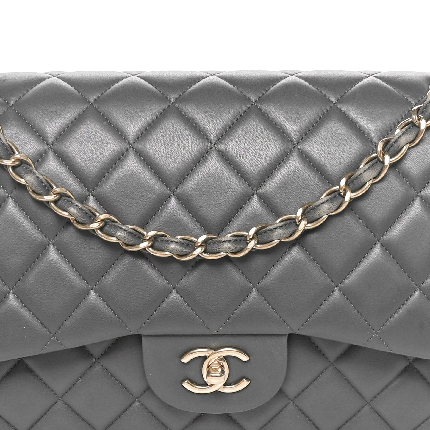 Lambskin Quilted Jumbo Double Flap Dark Grey