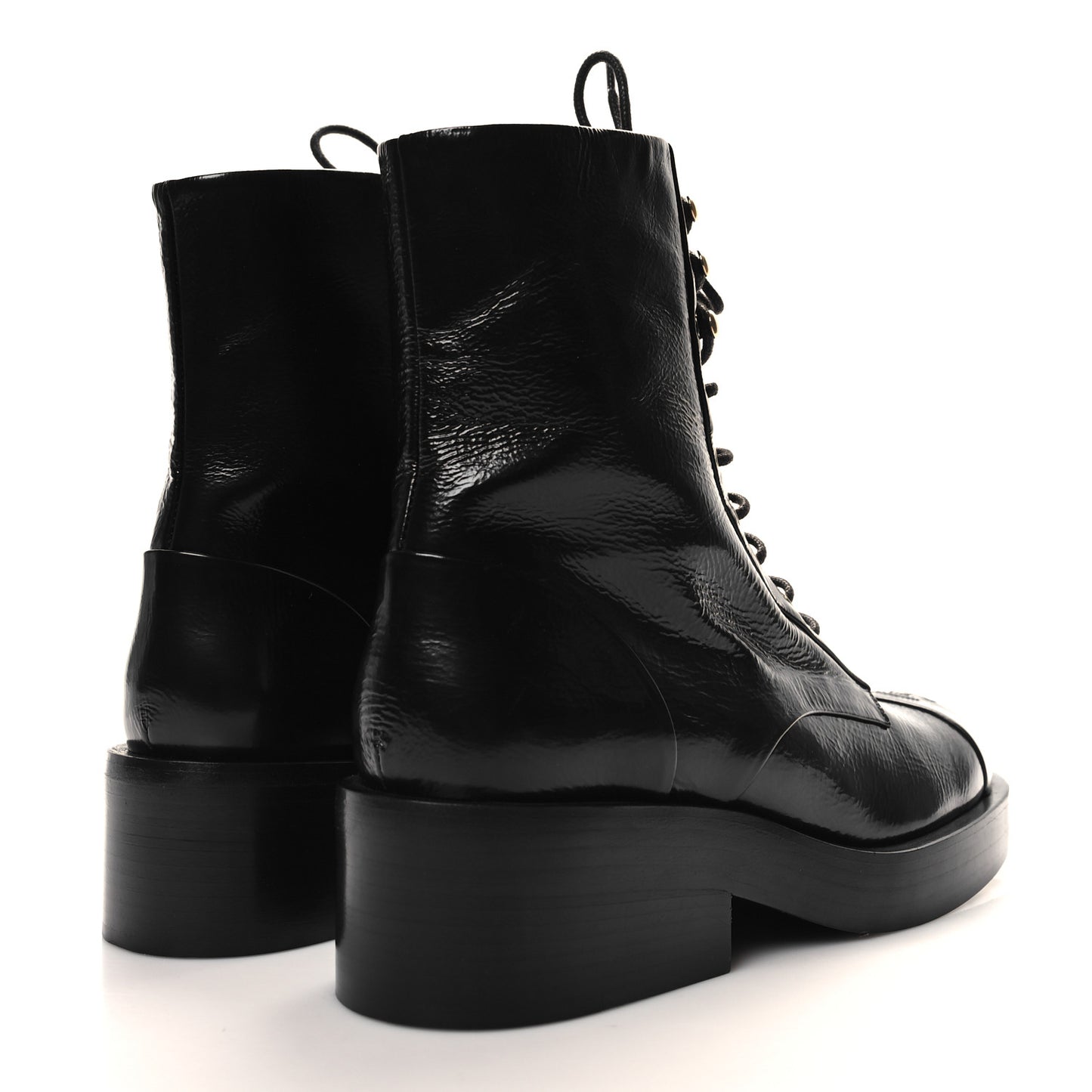 Shiny Goatskin Cap Toe Combat Boots 37.5 Black Dark Grey