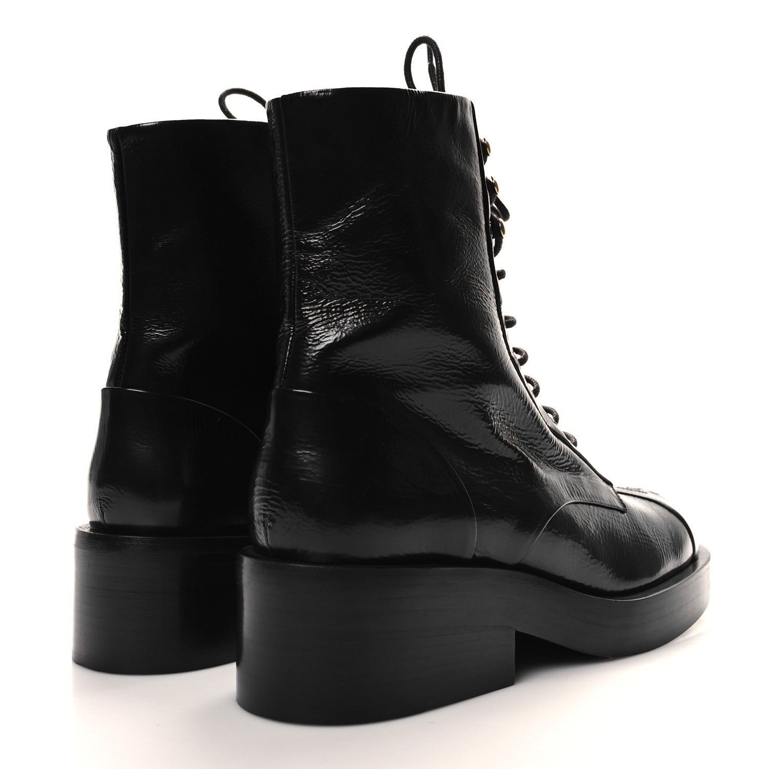 Chanel Shiny Goatskin Cap Toe Combat Boots 37.5 Black Dark Grey 4 of 8