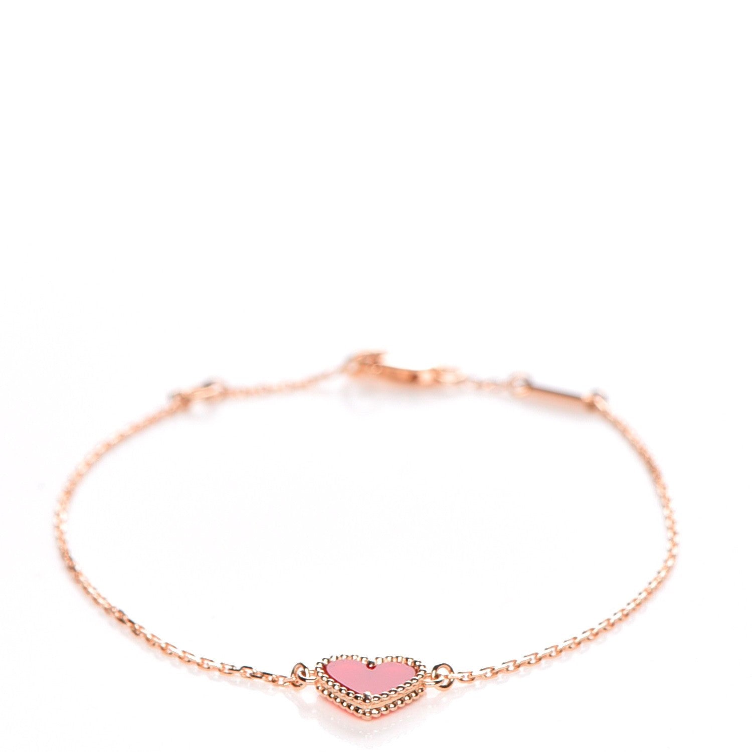 Van Cleef & Arpels 18K Rose Gold Carnelian Sweet Alhambra Heart Bracelet 1 of 13