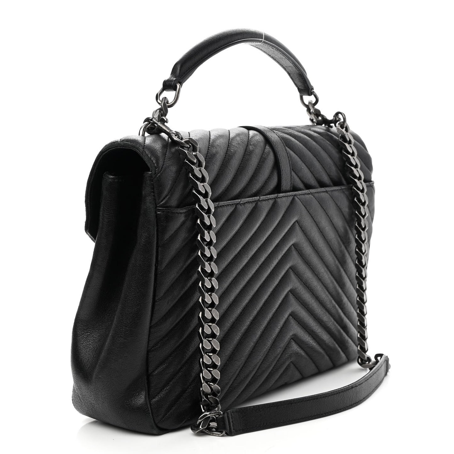Sheepskin Matelasse Chevron Monogram Large College Satchel Black
