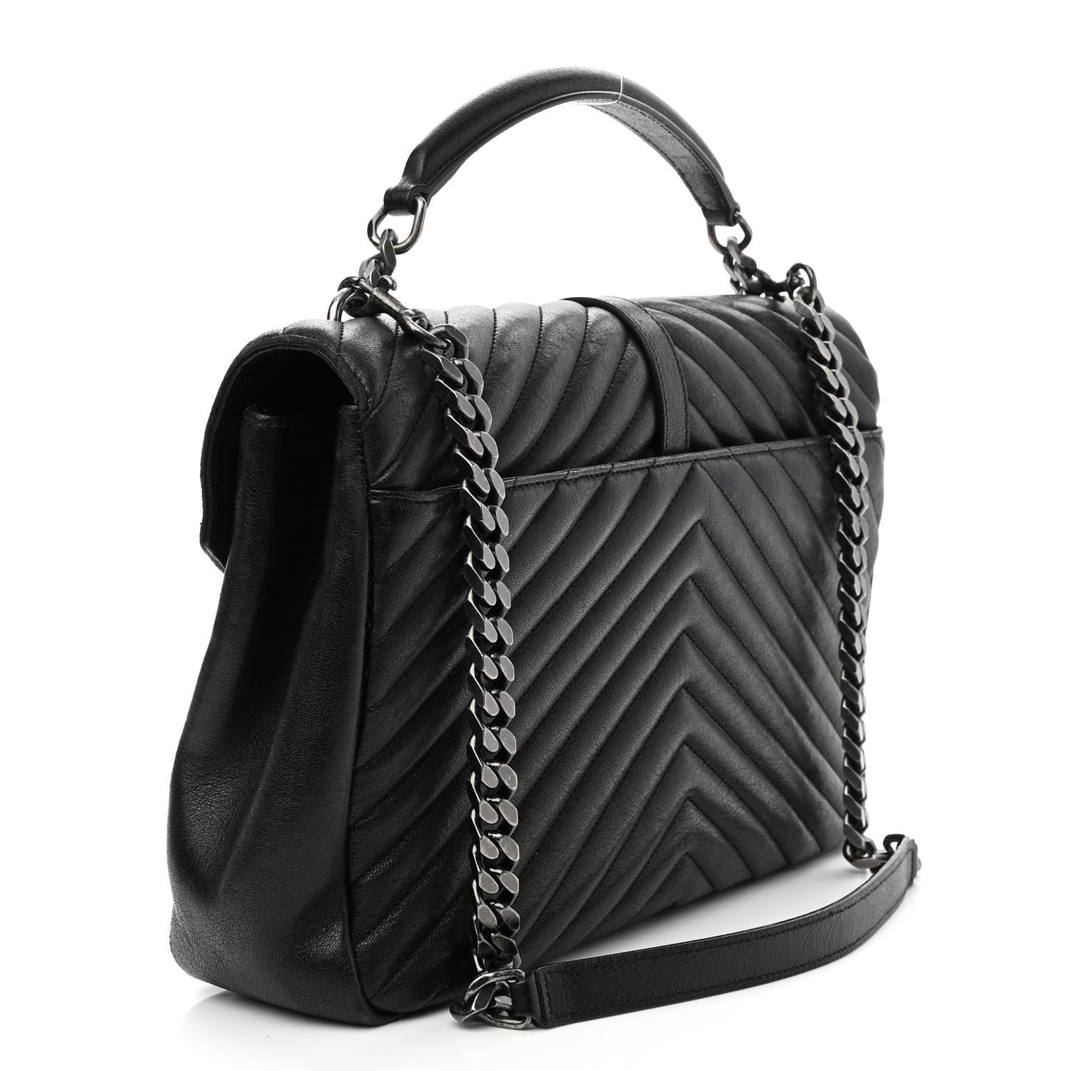 Saint Laurent Sheepskin Matelasse Chevron Monogram Large College Satchel Black 3 of 9