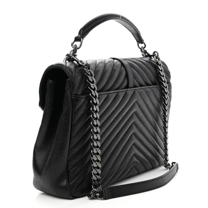 Saint Laurent Sheepskin Matelasse Chevron Monogram Large College Satchel Black 3 of 9