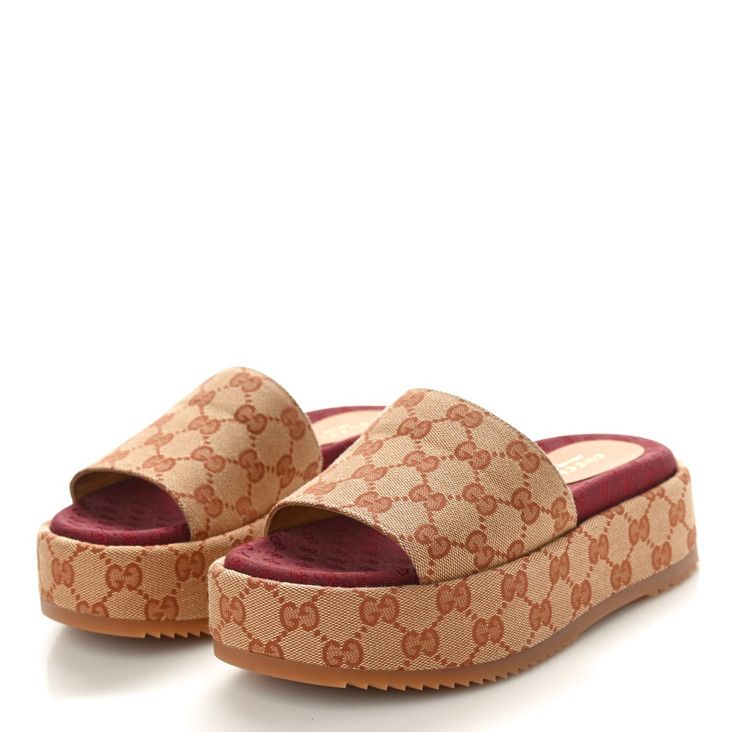Gucci Canvas GG Monogram Angelina Platform Slide Sandals 36.5 Beige Ruggine 3 of 8