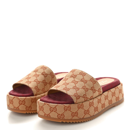 Gucci Canvas GG Monogram Angelina Platform Slide Sandals 36.5 Beige Ruggine 3 of 8