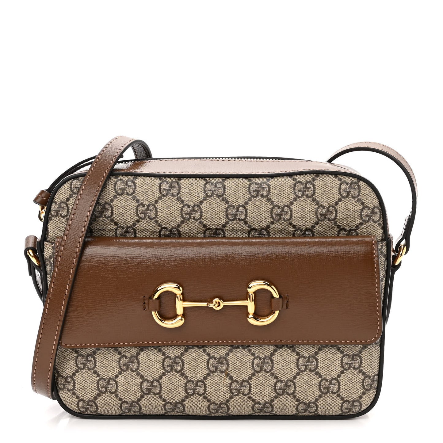 GG Supreme Monogram Small Horsebit 1955 Shoulder Bag Beige Brown Sugar