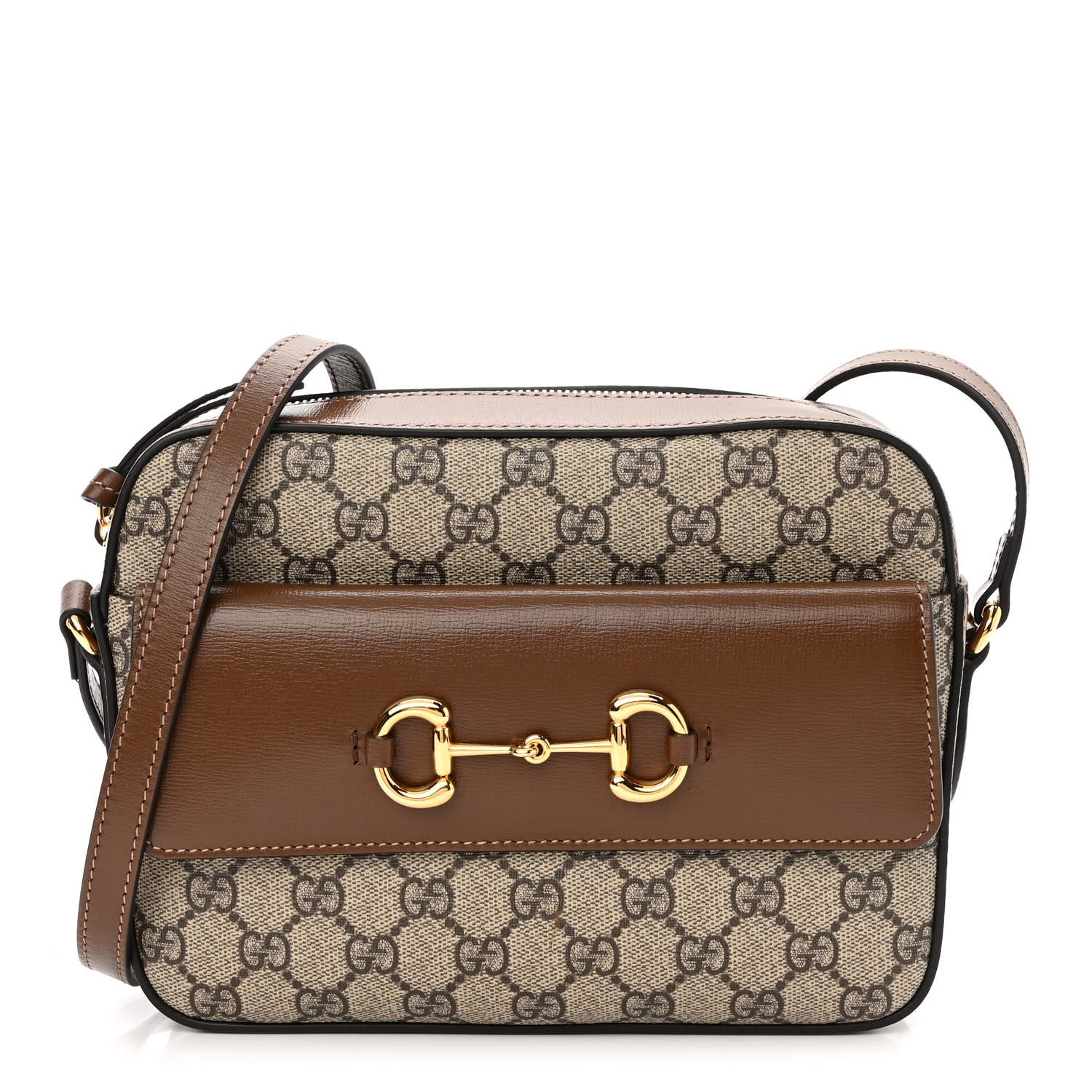 Gucci GG Supreme Monogram Small Horsebit 1955 Shoulder Bag Beige Brown Sugar 1 of 10