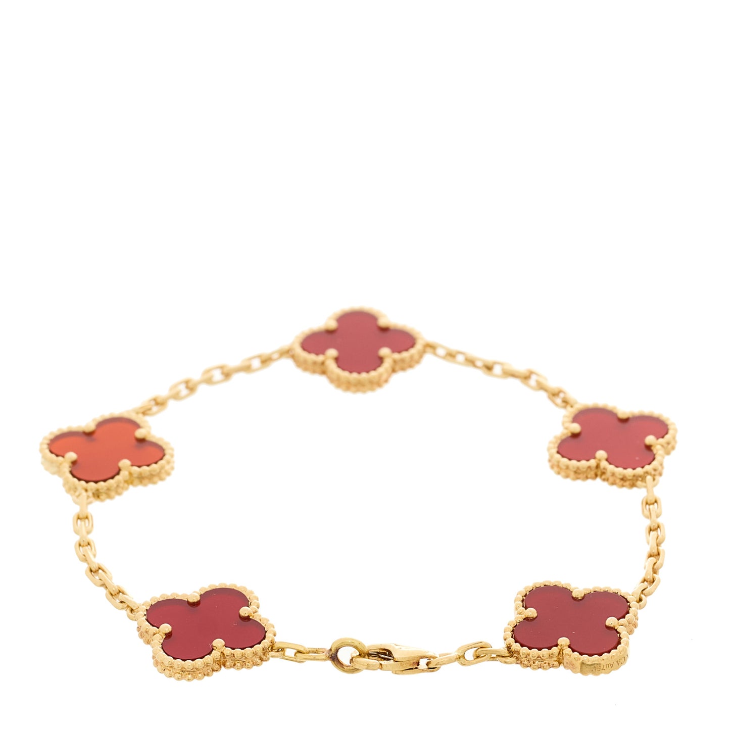 18K Yellow Gold Carnelian 5 Motifs Vintage Alhambra Bracelet