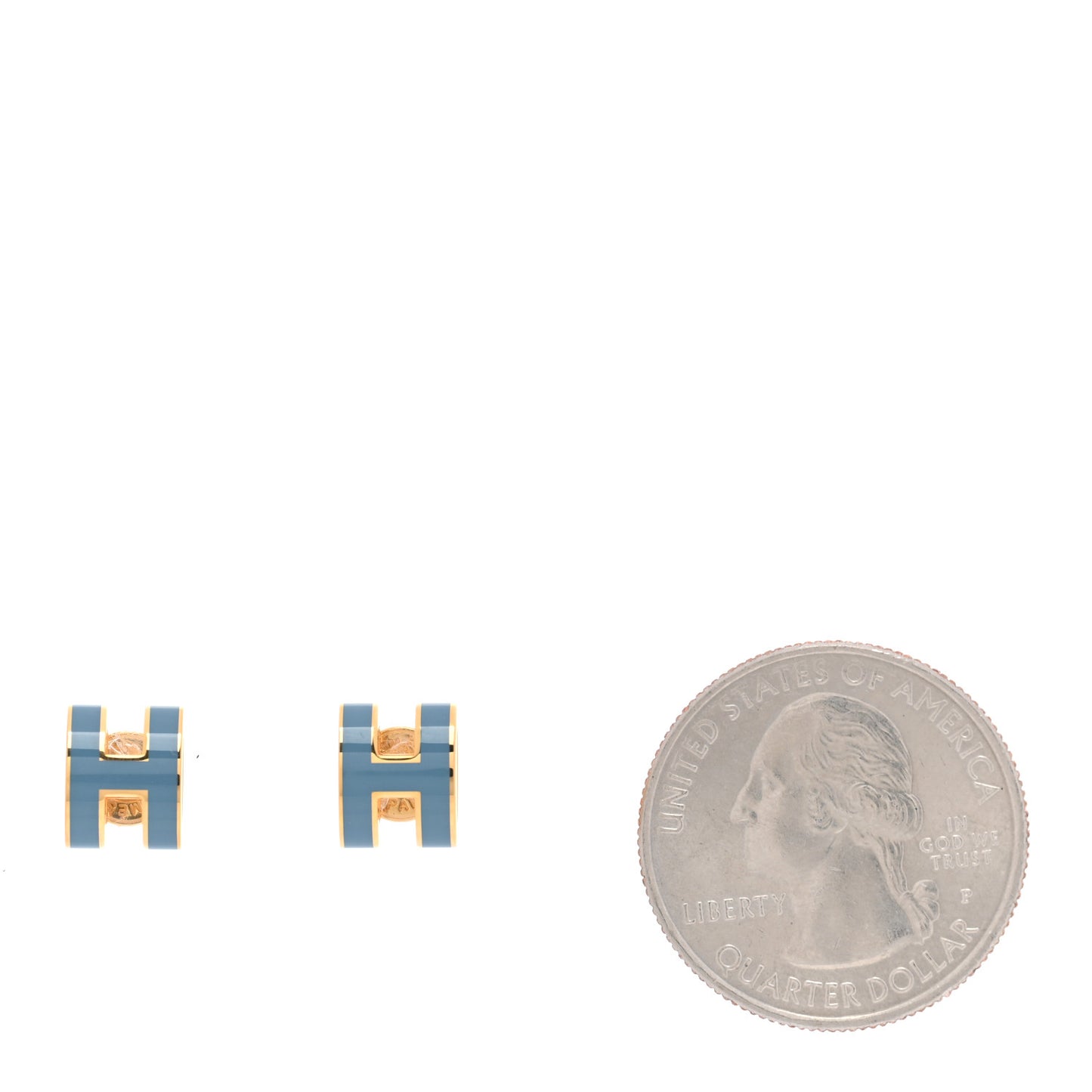 Gold Lacquered Mini Pop H Earrings Bleu Jean