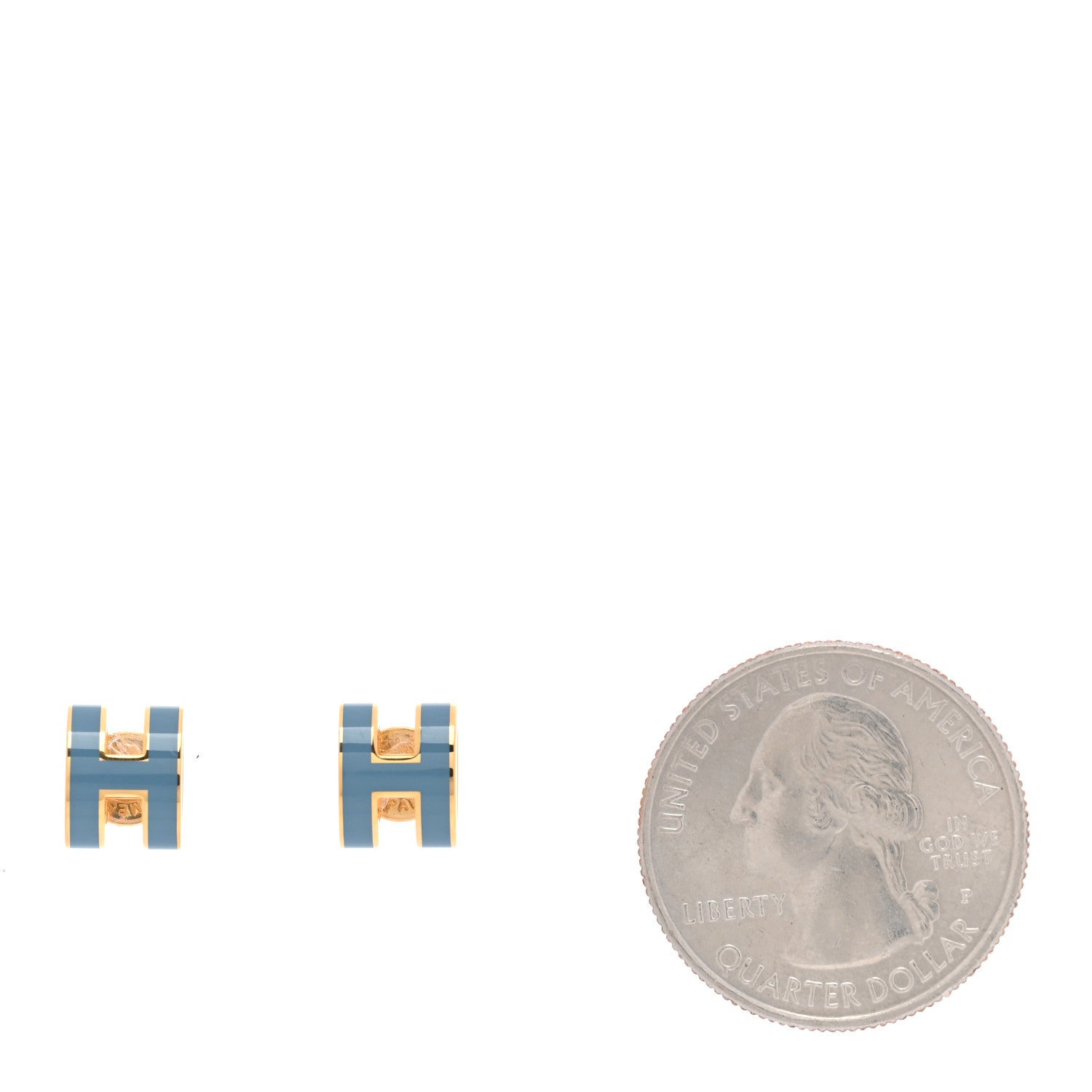 Hermes Gold Lacquered Mini Pop H Earrings Bleu Jean 2 of 5