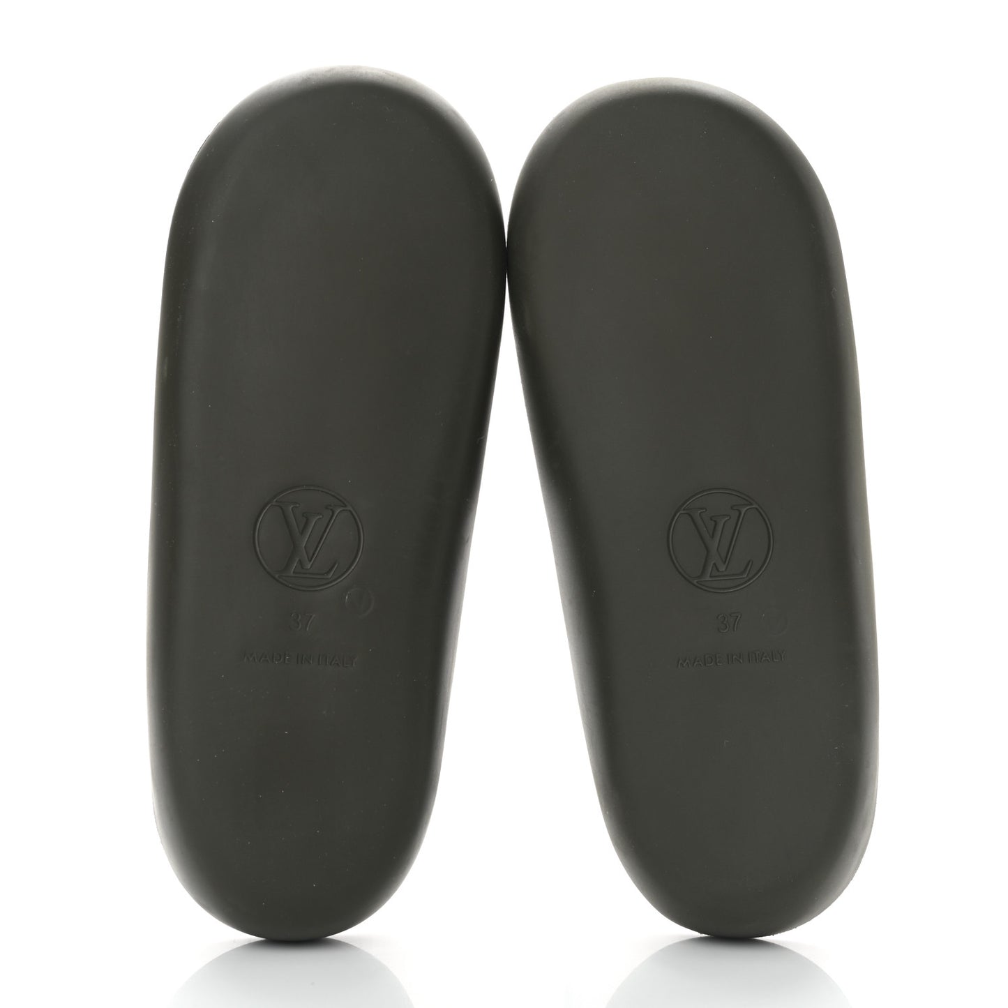 Matte Rubber Monogram Embossed Sunbath Slide Sandals 37 Khaki
