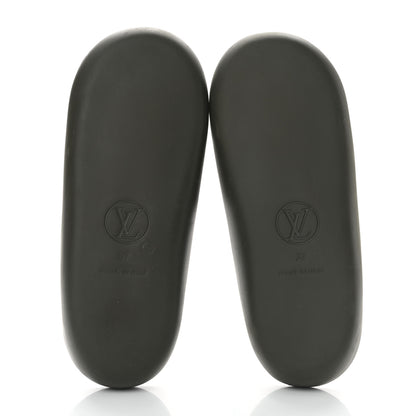 Louis Vuitton Matte Rubber Monogram Embossed Sunbath Slide Sandals 37 Khaki 5 of 7
