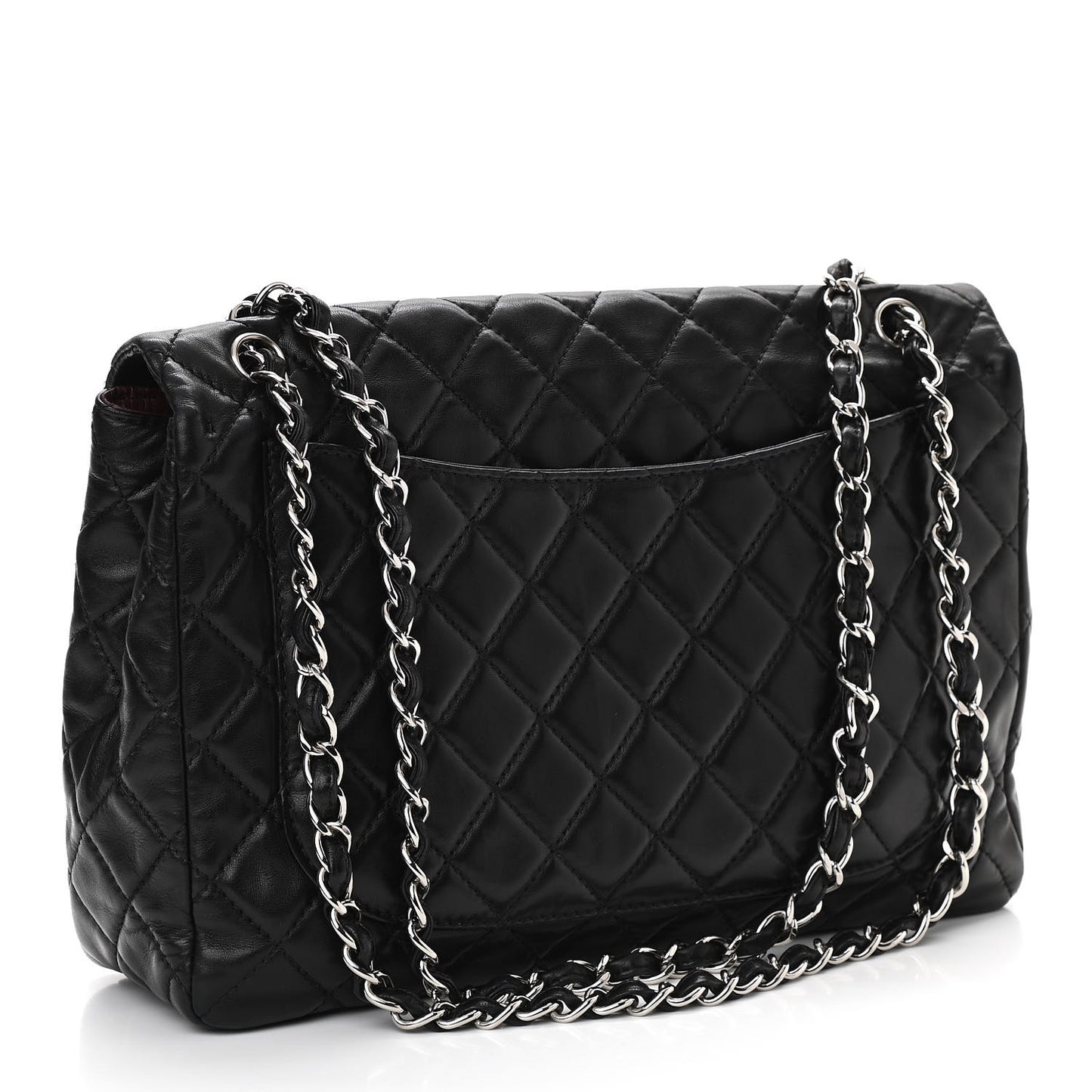 Washed Lambskin Quilted Maxi Single Flap Black