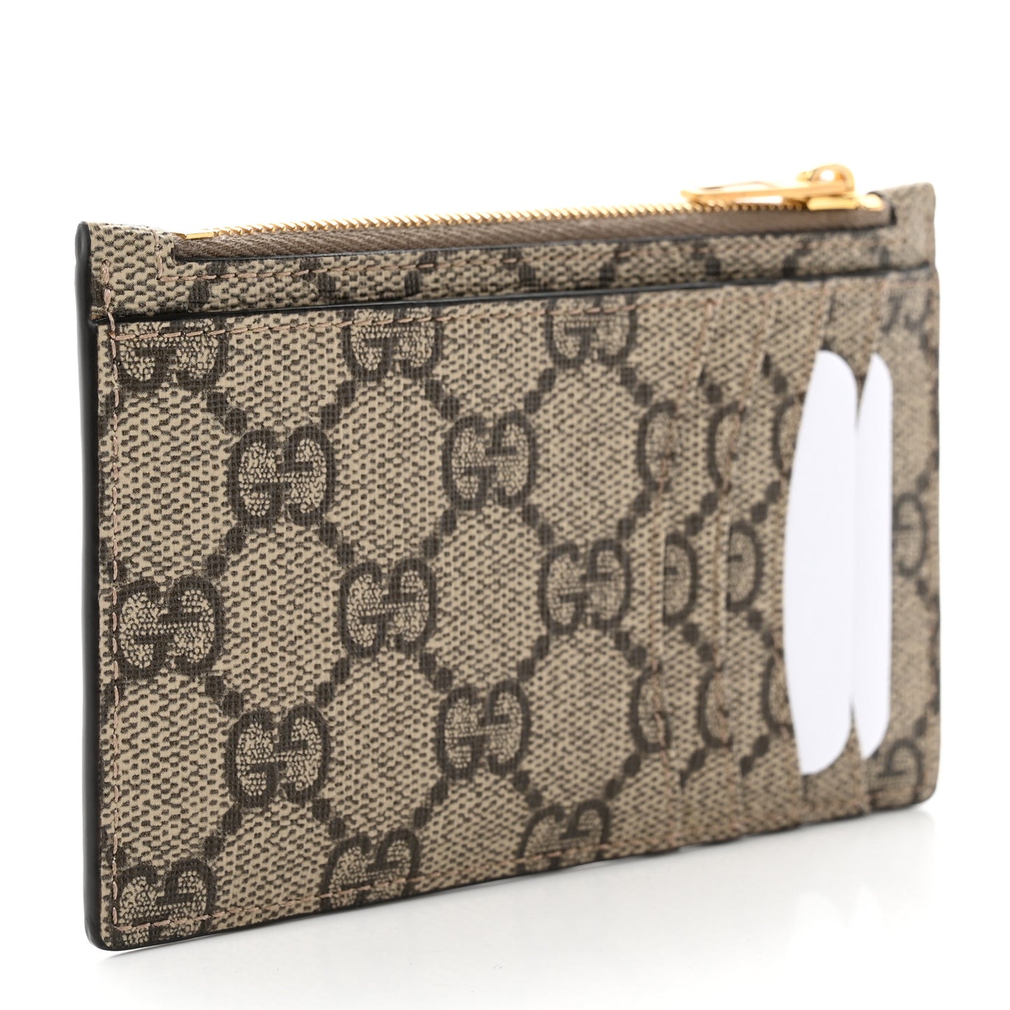 X BALENCIAGA GG Supreme Monogram Zip Card Case Beige Ebony