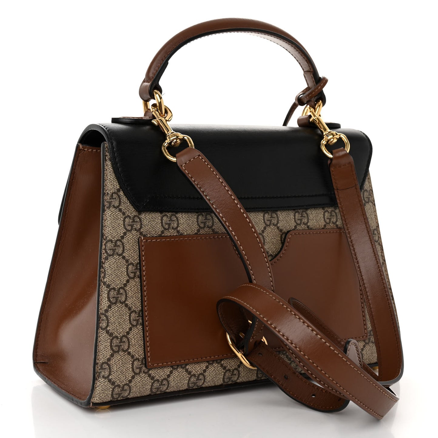 GG Supreme Monogram Calfskin Small Padlock Top Handle Bag Beige Black Cuir