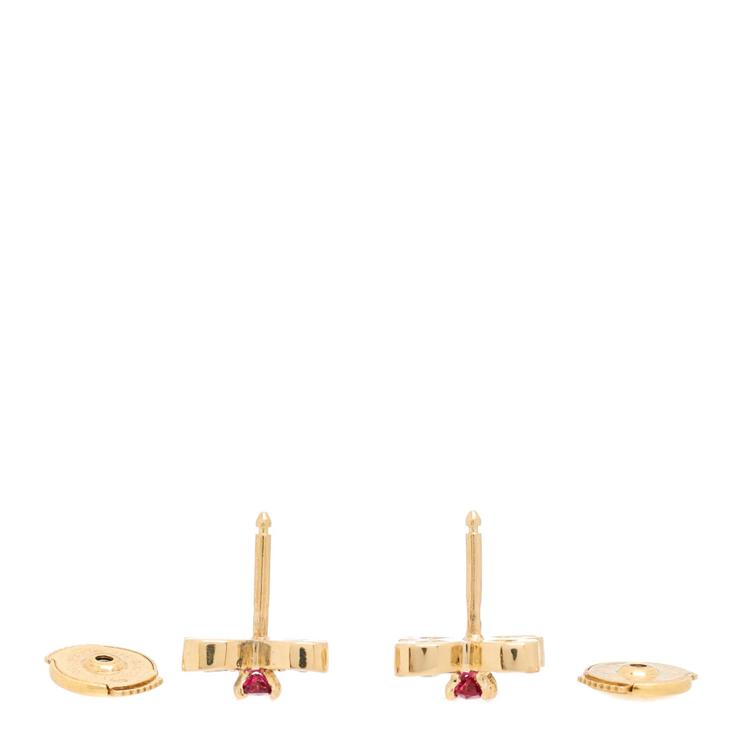 Van Cleef & Arpels 18K Yellow Gold Diamond Ruby Butterfly Earrings 3 of 4