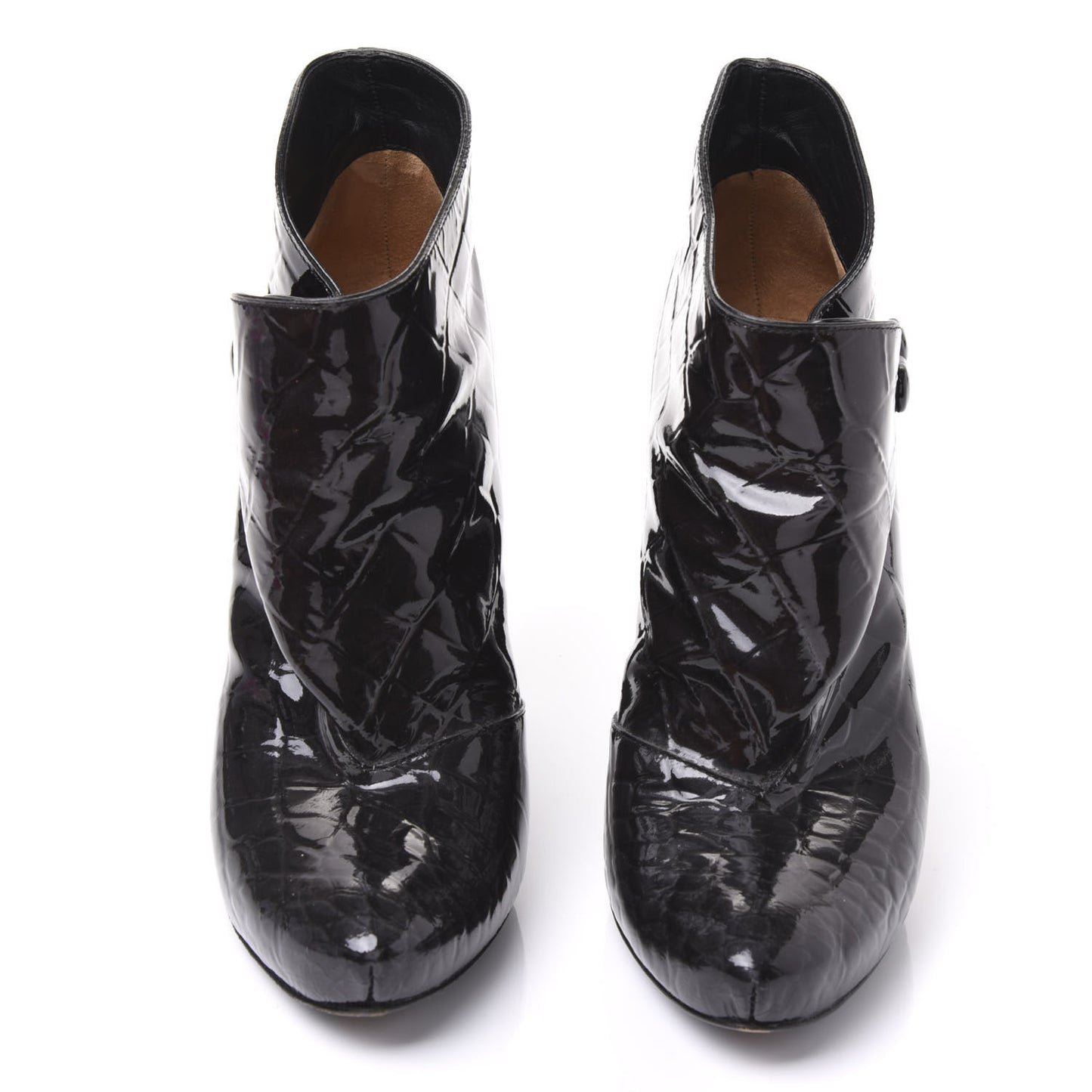 Crocodile Embossed Patent Calfskin Delft Cornelia Ankle Boots 36.5 Black