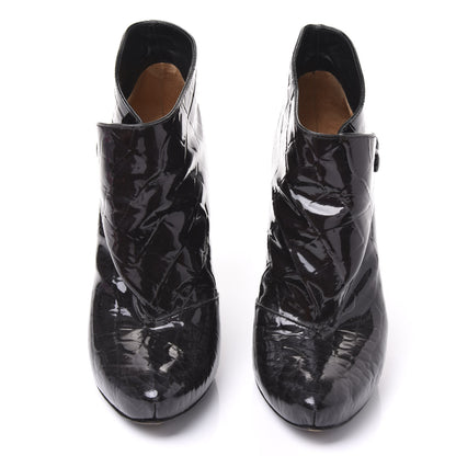 Louis Vuitton Crocodile Embossed Patent Calfskin Delft Cornelia Ankle Boots 36.5 Black 3 of 8