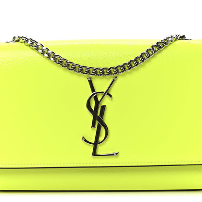 Saint Laurent Patent Grain de Poudre Small Monogram Kate Satchel Neon Yellow 8 of 10