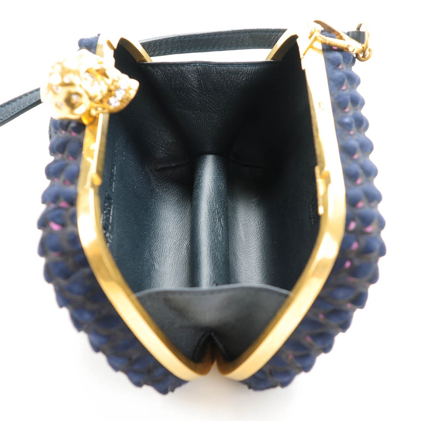 Suede Fish Scale Skull Box Clutch