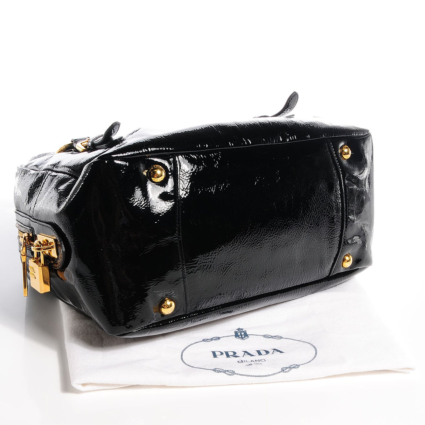Vernice Zippers Shoulder Bag Black