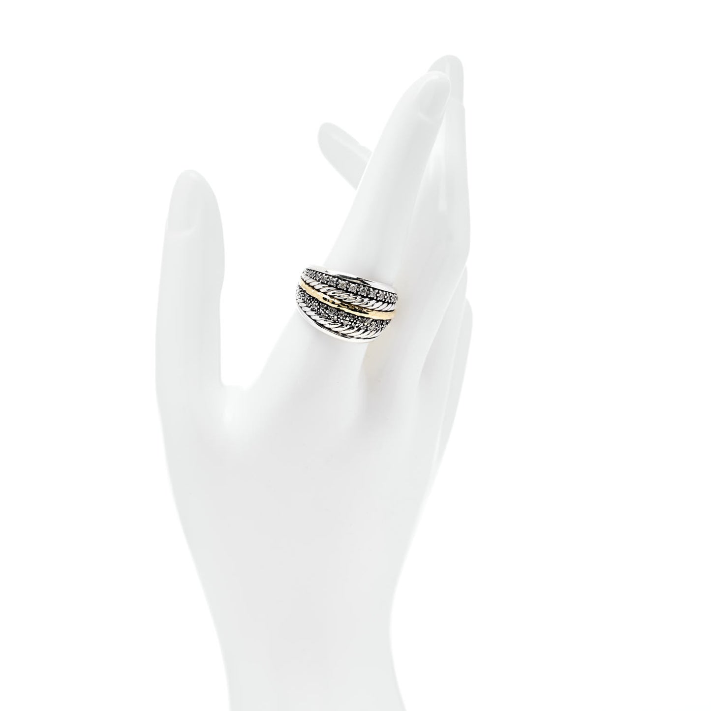 Sterling Silver 18K Yellow Gold Diamond Midnight Melange Cable Ring 60/9
