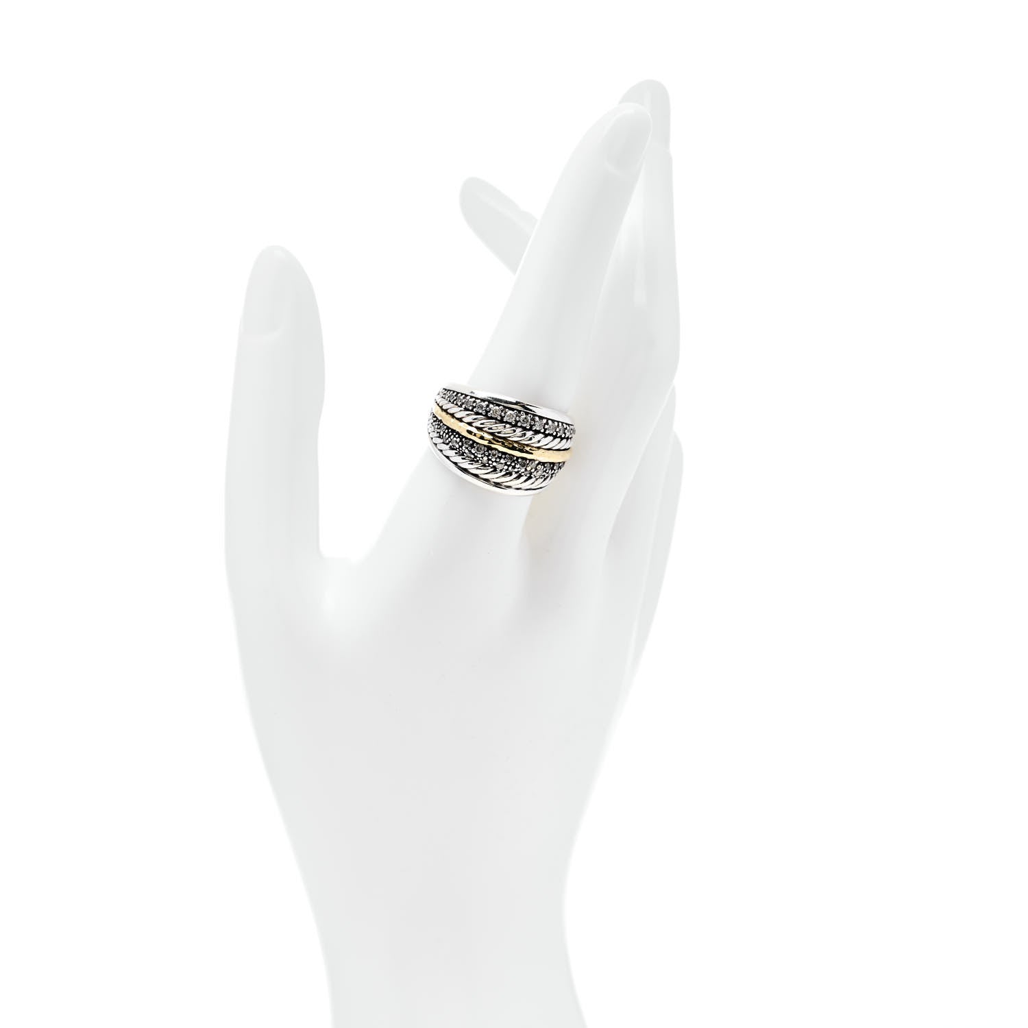 David Yurman Sterling Silver 18K Yellow Gold Diamond Midnight Melange Cable Ring 60/9 2 of 5