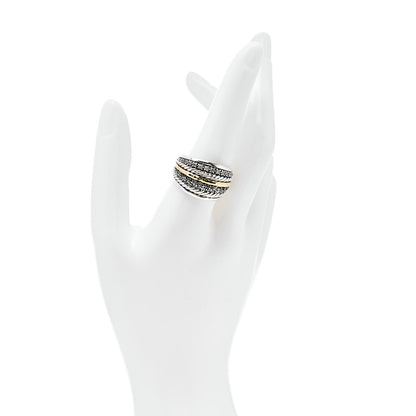 David Yurman Sterling Silver 18K Yellow Gold Diamond Midnight Melange Cable Ring 60/9 2 of 5