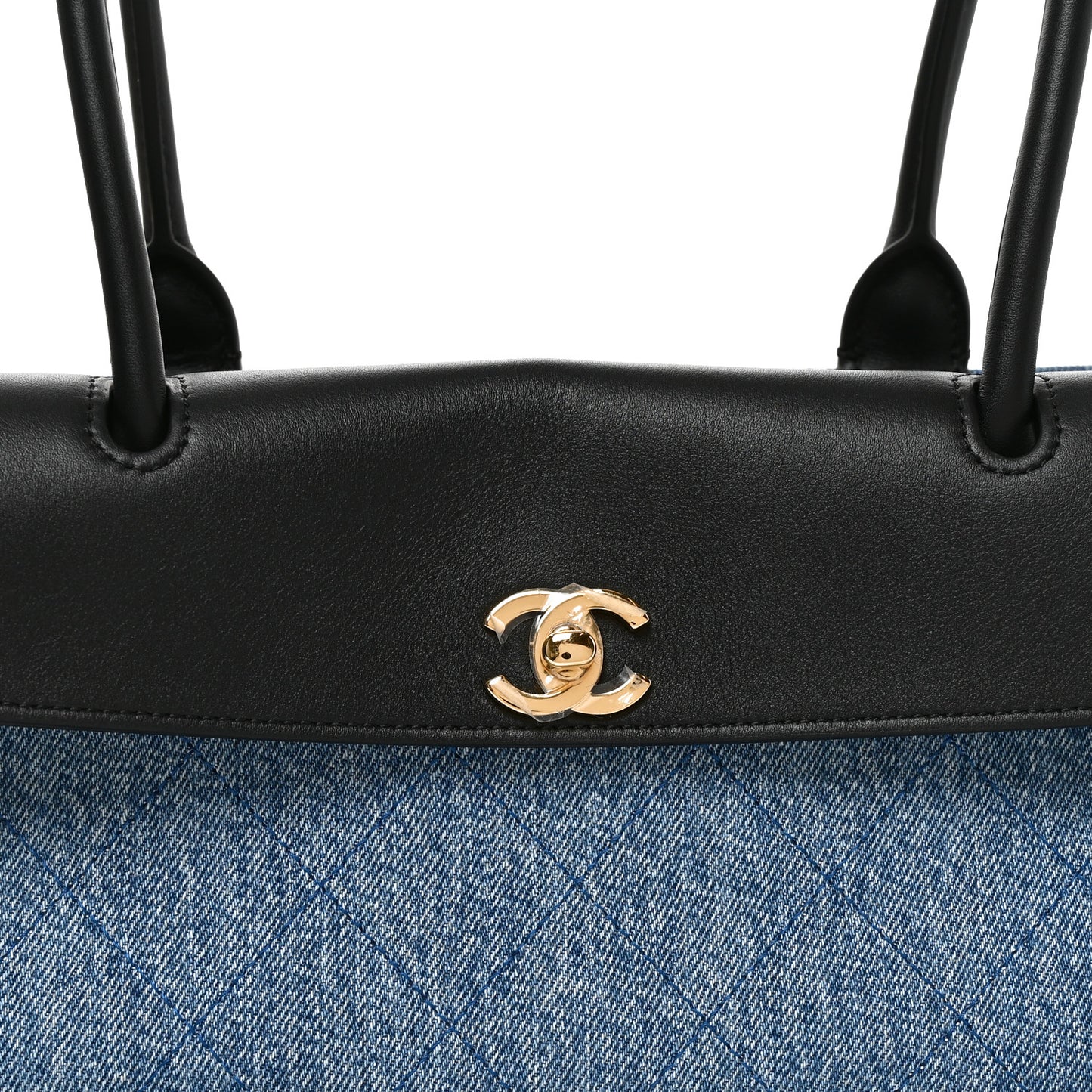 Calfskin Denim Stitched Urban Essentials Small Shopping Bag Blue Black