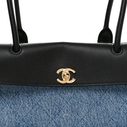 Chanel Calfskin Denim Stitched Urban Essentials Small Shopping Bag Blue Black 8 of 11