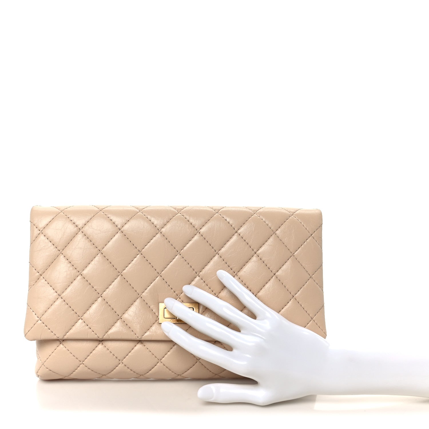 Chanel Aged Calfskin Quilted Reissue 2.55 Clutch Beige 2 of 9