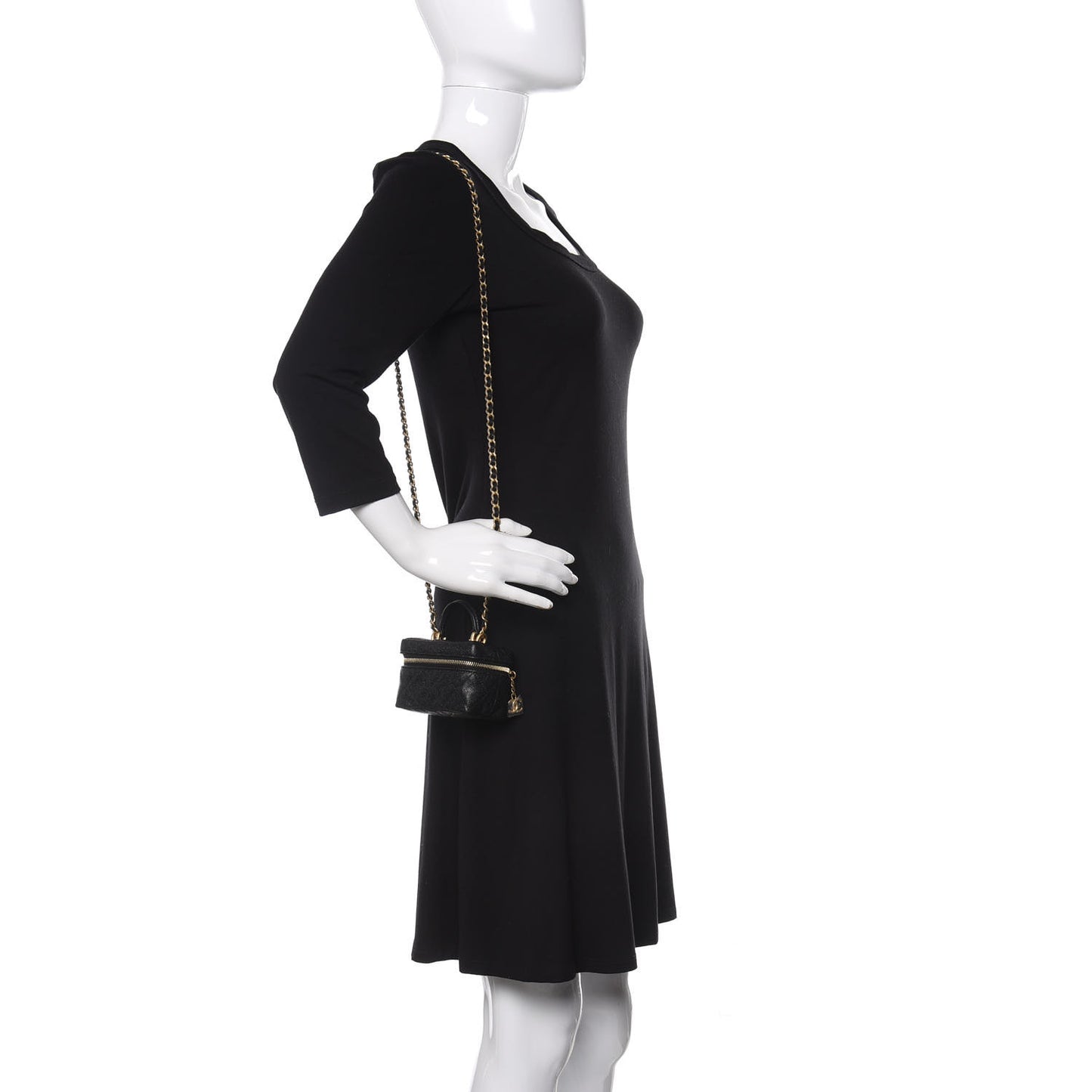 Caviar Quilted Mini Top Handle Vanity With Chain Black