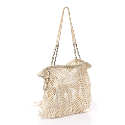 Chanel Calfskin Fringe Large La Madrague Tote Dark White 3 of 11