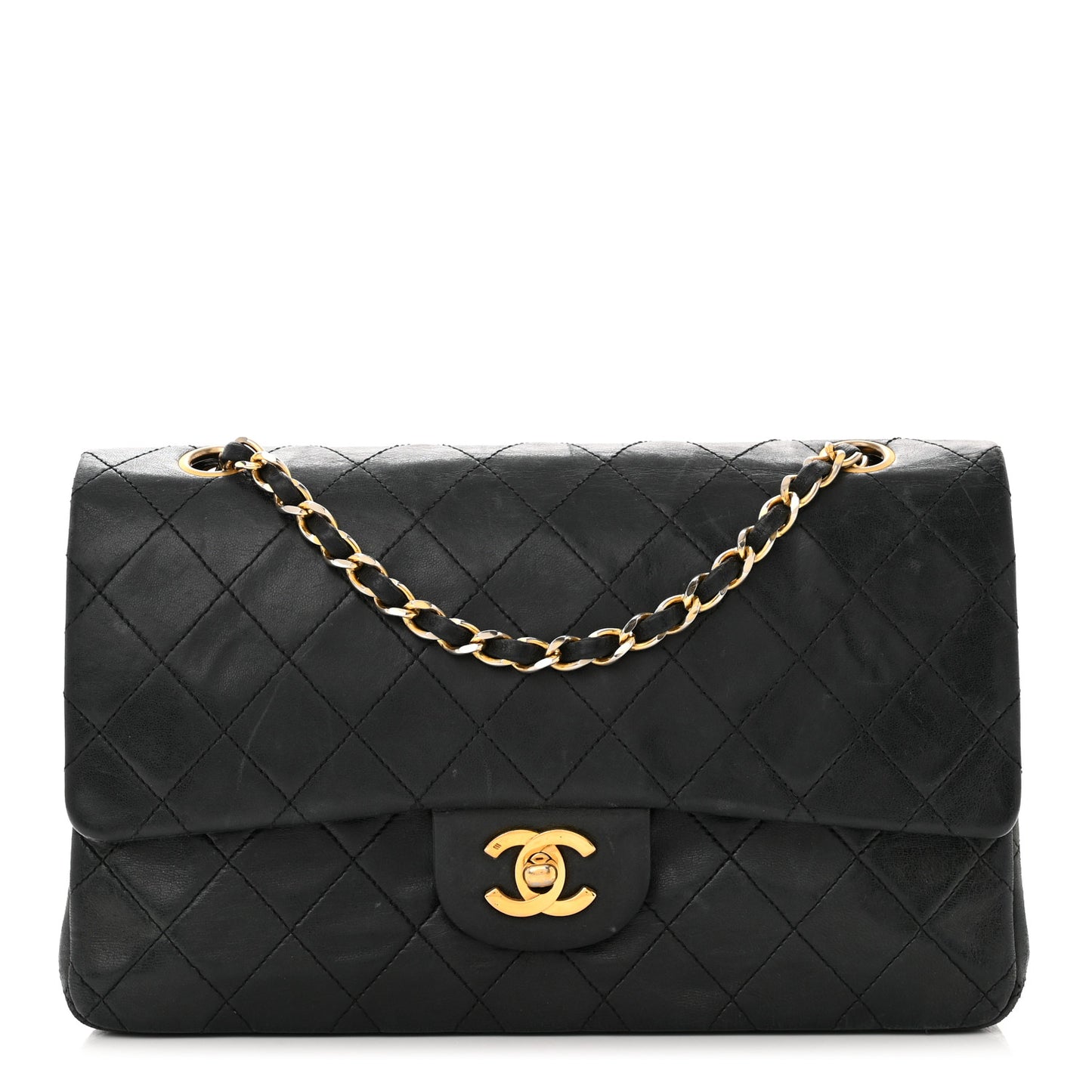 Lambskin Quilted Medium Double Flap Black