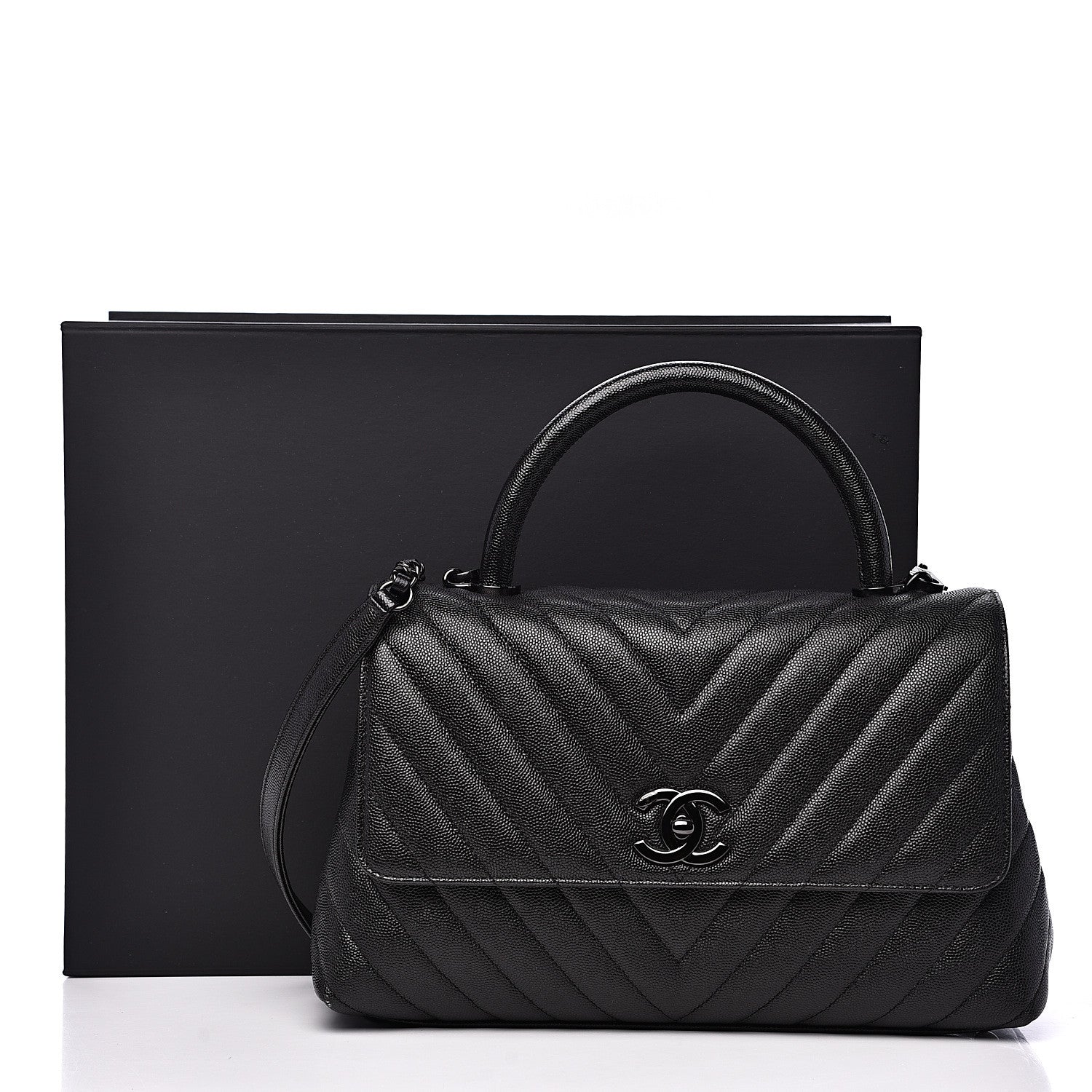 Chanel Caviar Chevron Quilted Small Coco Handle Flap So Black 10 of 10