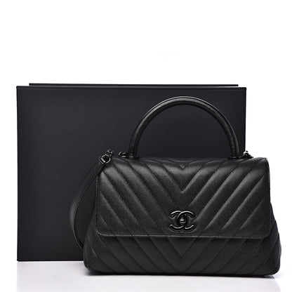 Chanel Caviar Chevron Quilted Small Coco Handle Flap So Black 10 of 10