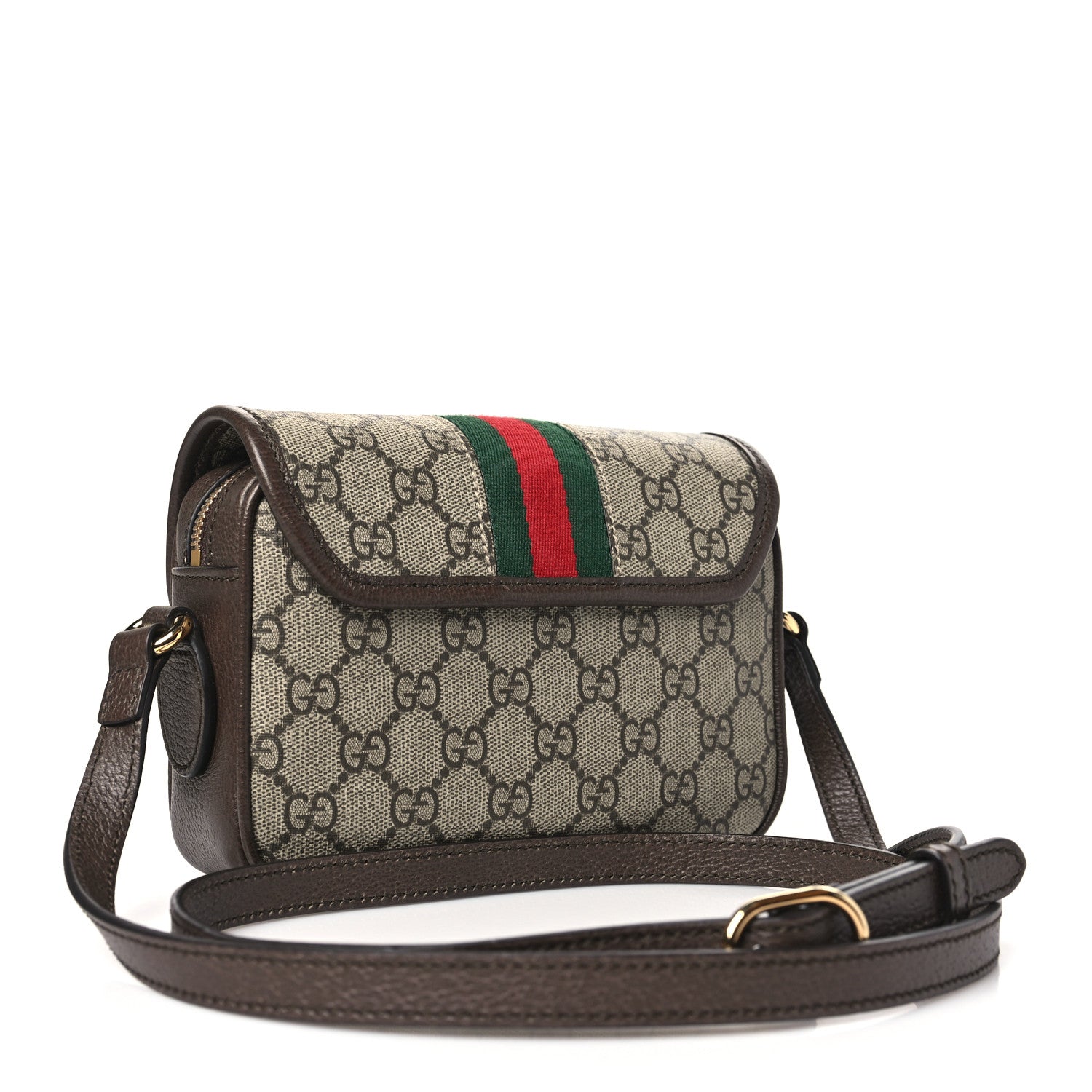 Gucci GG Supreme Monogram Textured Dollar Calfskin Mini Ophidia Flap Shoulder Bag Beige Ebony New Acero 3 of 10