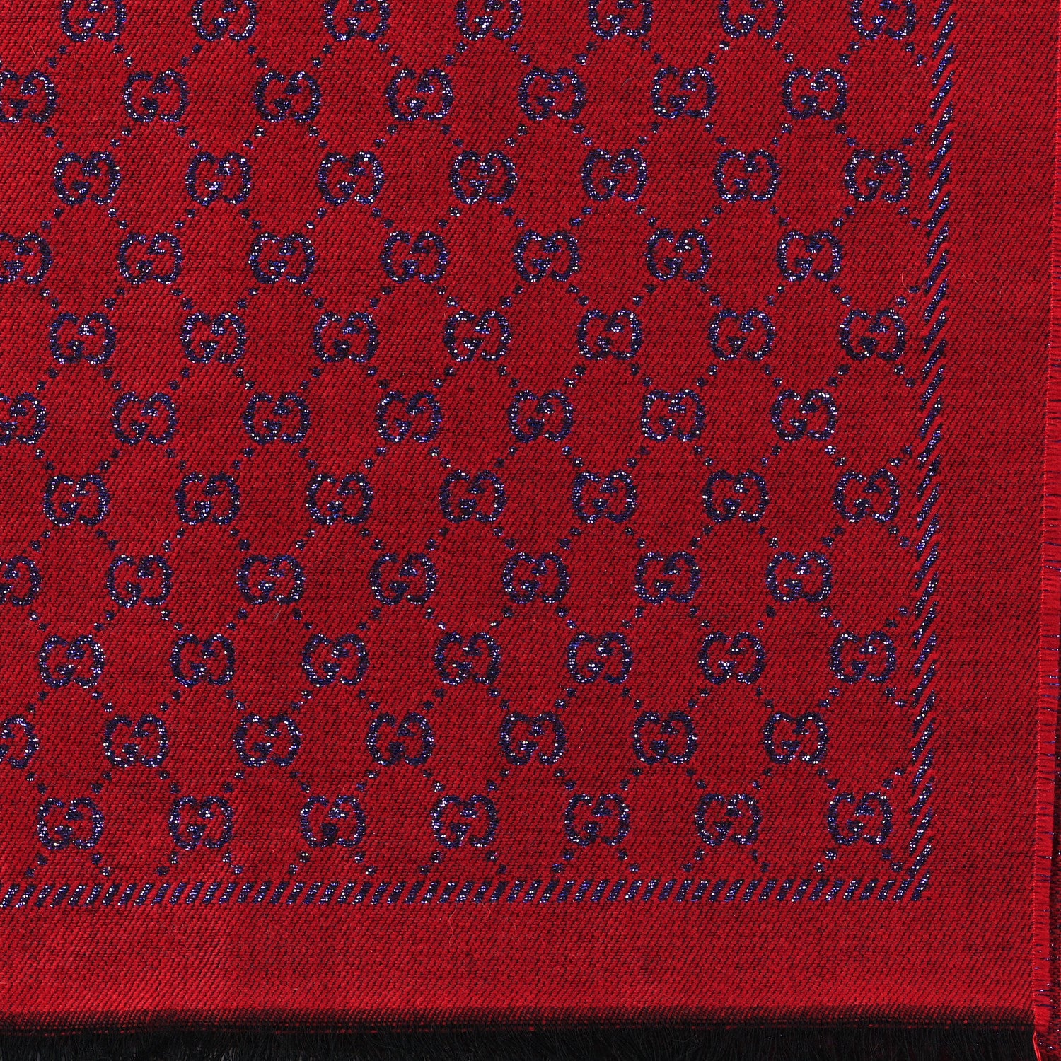 Gucci Wool Silk Jacquard GG Monogram Stenix Scarf Red Sky Blue 3 of 4