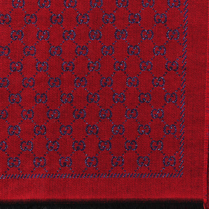 Gucci Wool Silk Jacquard GG Monogram Stenix Scarf Red Sky Blue 3 of 4
