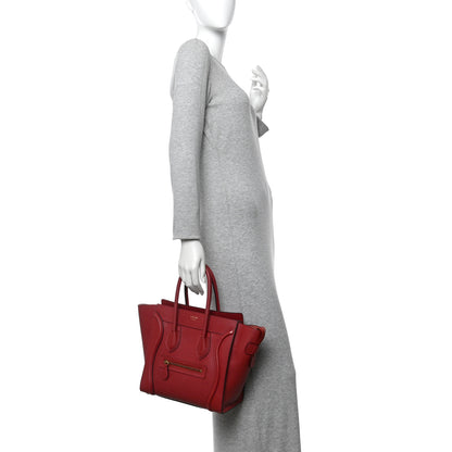 Celine Drummed Calfskin Micro Luggage Red 2 of 9