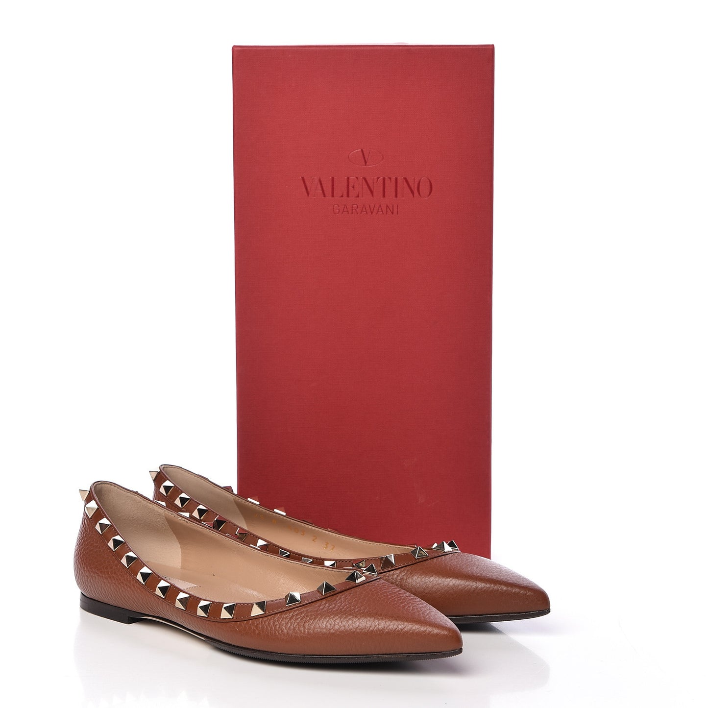 Pebbled Calfskin Rockstud Ballerina Flats 37 Light Cuir