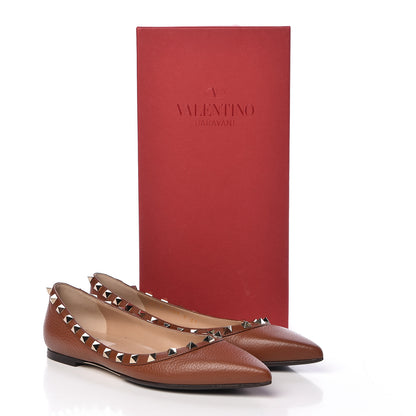 Valentino Garavani Pebbled Calfskin Rockstud Ballerina Flats 37 Light Cuir 13 of 13