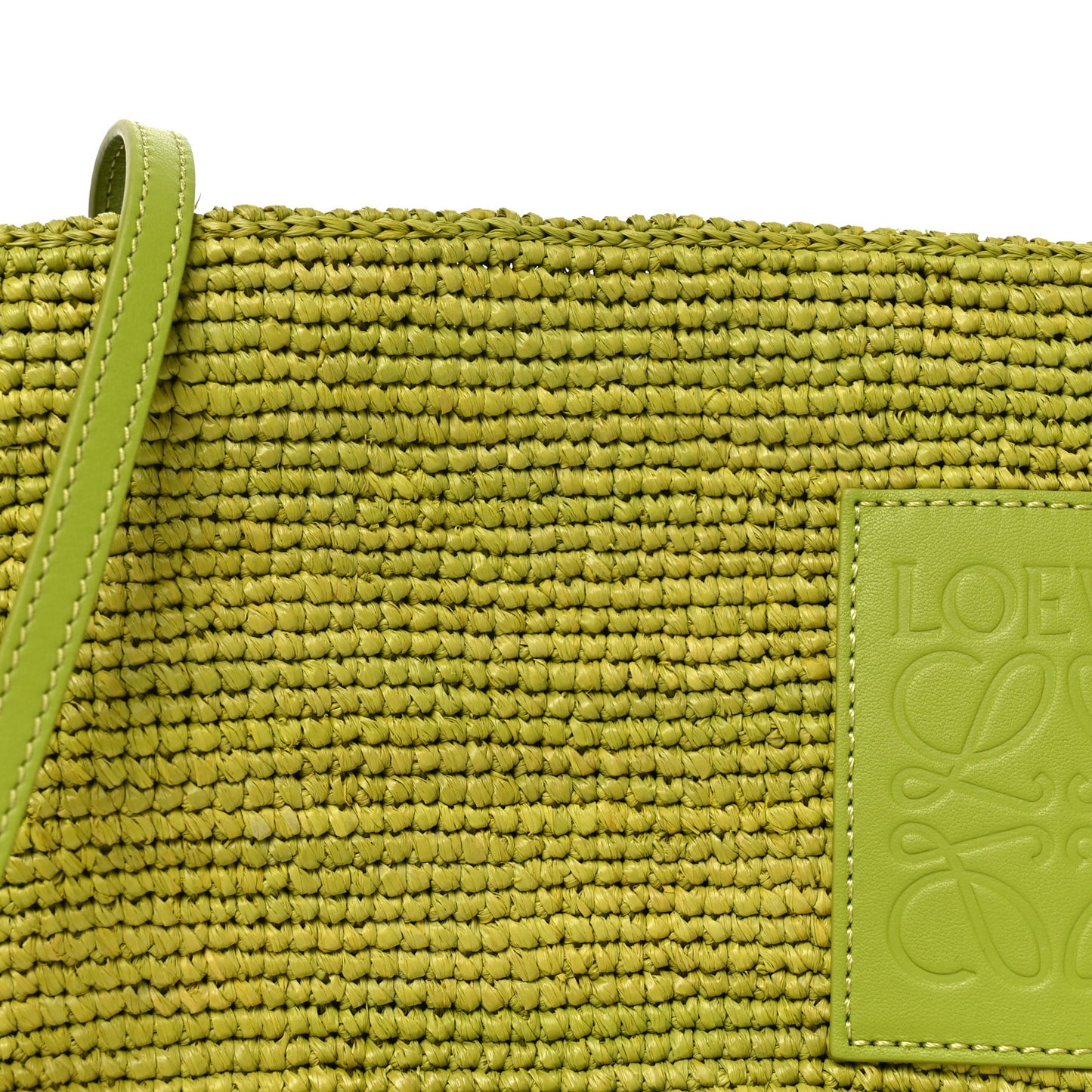 Raffia Calfskin Slit Pochette Bag Green