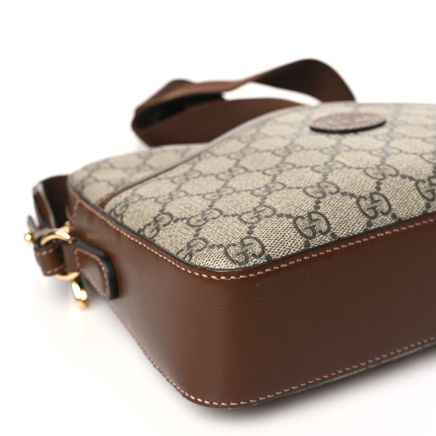 GG Supreme Monogram Azalea Calfskin Retro Interlocking G Messenger Shoulder Bag Beige Ebony Brown Sugar
