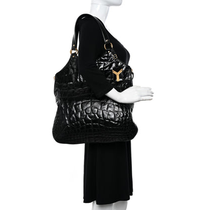Saint Laurent Patent Crocodile Embossed Tribute Tote Black 2 of 15