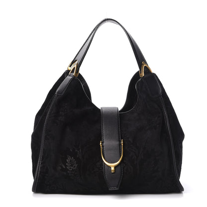 Gucci Nubuck Brocade Medium Soft Stirrup Shoulder Bag Black 1 of 10